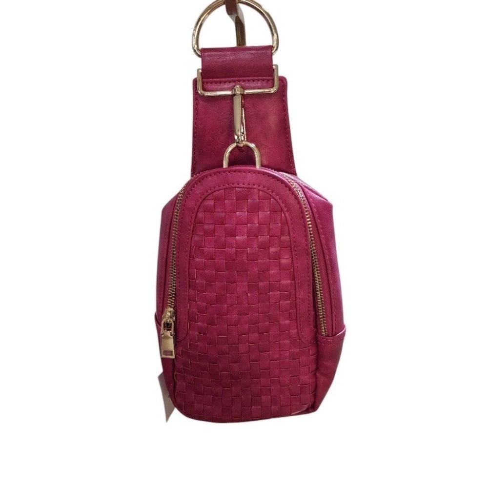 Pretty Simple Waverly Woven Sling Bag Fuchsia Pink Crossbody NWT